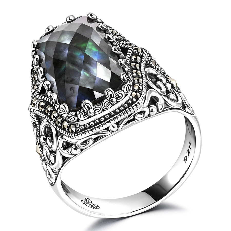 Кольцо, серебро, микс полудрагоценных камней, TJR599LB